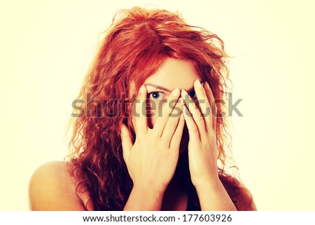 Young woman portrait - with face expression - scared
