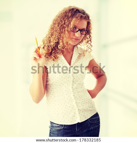 Beautiful corpulent caucasian student girl isolated on white background