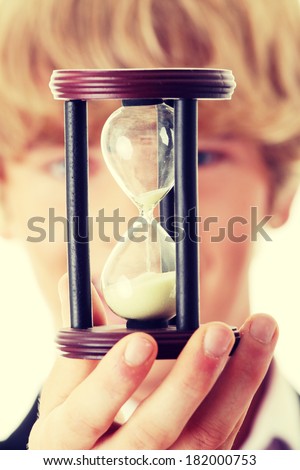 Businessman showing how to save time
