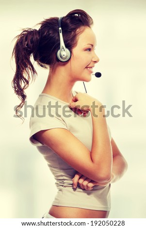 Beautiful Call Center Woman Wearing A Telephone Headset