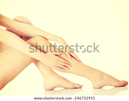 Beautiful slim shaved woman\'s legs.