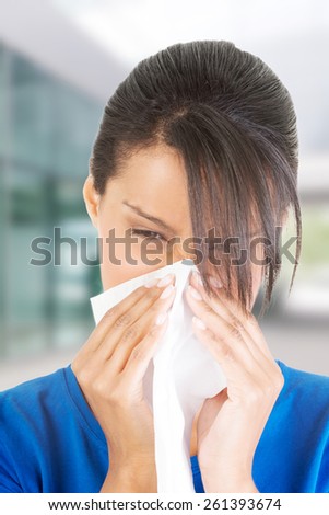 Teen woman with allergy or cold.