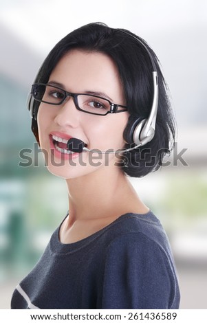Closeup of attractive customer support representative smiling