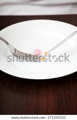 Close up pills on the plate.
