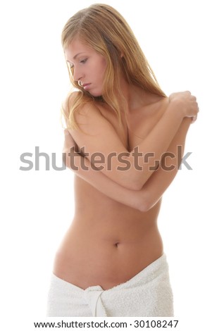 Beautiful young naked woman isolated on white background - spa concept
