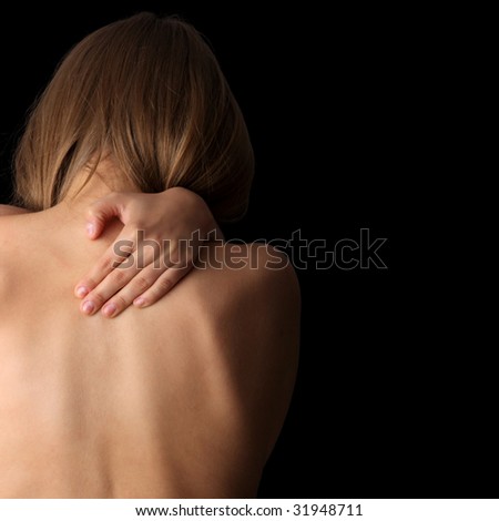 Woman from behind, naked body, pain concept