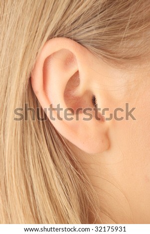 Color closeup picture of blond girl ear