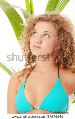 stock photo Teen girl in bikini close up portrait isolated