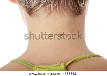 stock photo : Piercing on womans neck, isolated on white