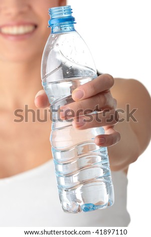 stock photos women drinking water. stock photo : Woman drinking water isolated over a white background