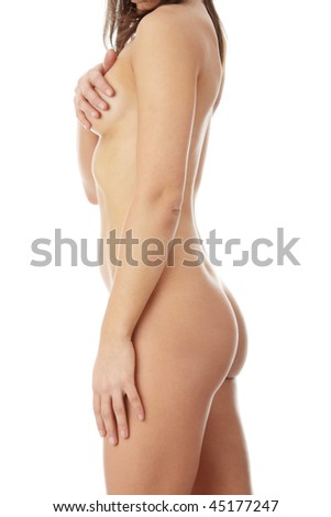 stock photo Beautiful nude female body isolated on white background