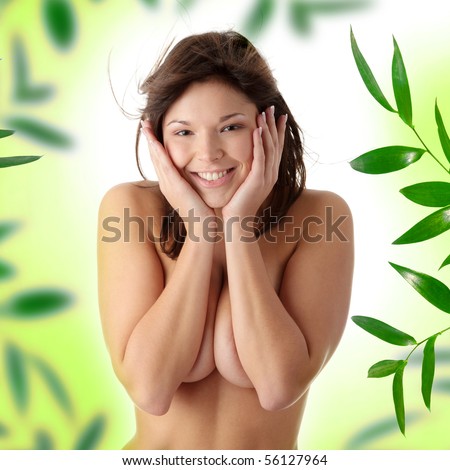 stock photo Nude beauty model in studio with hair blown by wind