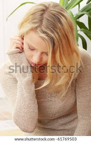 stock photo Emotional portrait of abused beautiful teen caucasian 