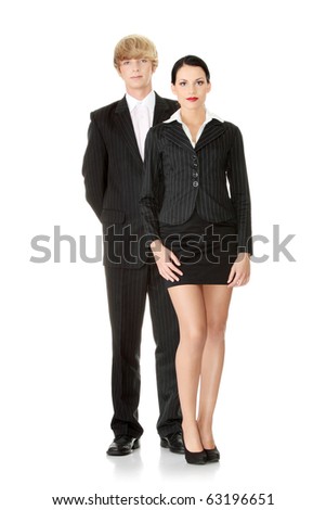 Young business colleges wearing business suit isolated on white background