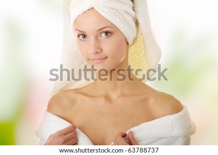 Relax Concept Beautiful Nude Woman With Soft Skin In Bathrobe Stock