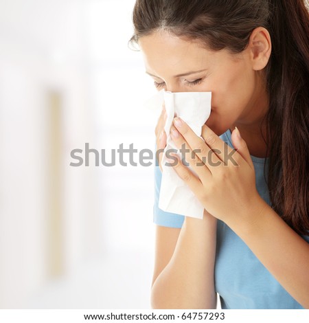 Teen woman with allergy or cold