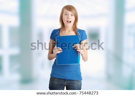Teen student girl isoalted on white background