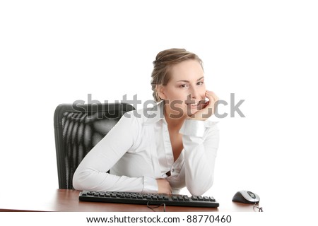 woman behind desk