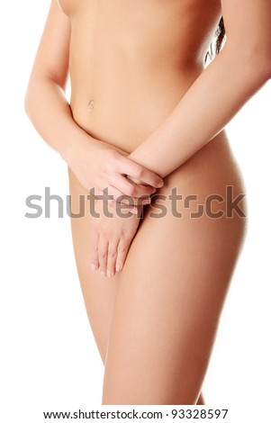 stock photo Close up photo of nude body of young fit female isolated on