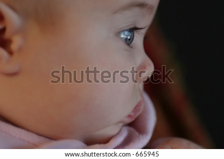 side face cute baby girl big blue eyes pink red