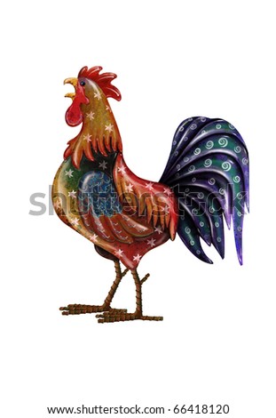 stock photo A beautiful cock with noen light on white background