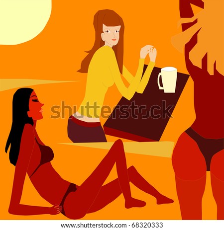 Sexy women in a bar illustration