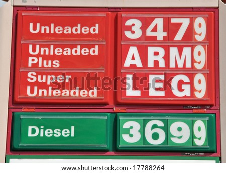 Actual Sign showing the high cost of gasoline