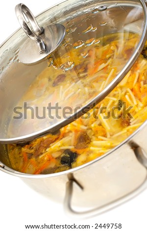 Soup from mushrooms with vermicelli In the big saucepan with slightly opened misted over cover