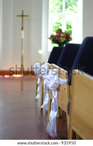 stock photo aisle in church decorated for wedding