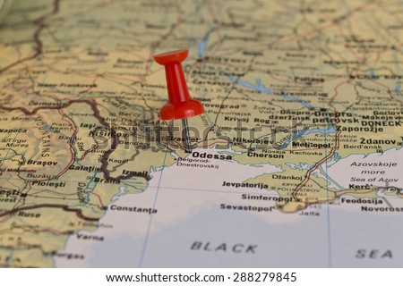 Odessa marked with red pushpin on map. Selected focus on Odessa and pushpin.