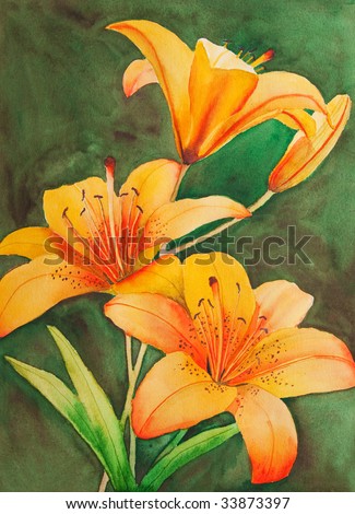 An original, watercolor painting of Saskatchewan\'s provincial flower, the tiger lily.