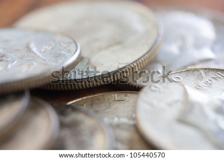 Silver coins in a pile