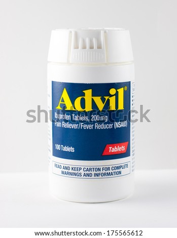 DELAND, FL - FEBRUARY 8, 2014: A bottle of Advil over the counter pain medication.
