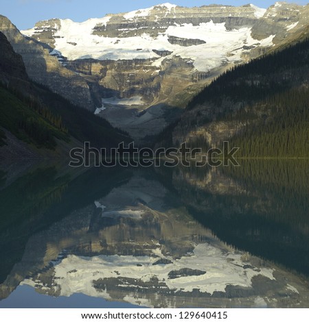 Lake, mountains and snow caps