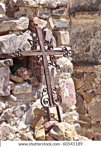 Details of cross decorated with flowers in the wilderness from Jujuy Argentina