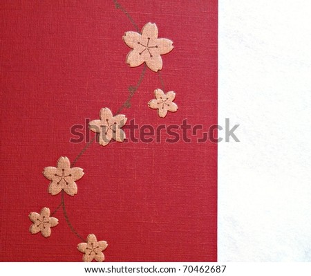 Pink Chinese New Year Lucky flower paper pattern on red and white background - Prunus persica
