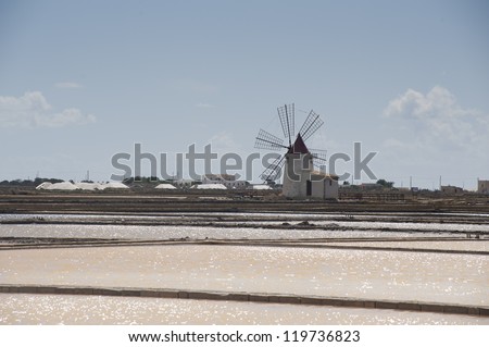 Salt at the salt ponds near Trapani in Sicily