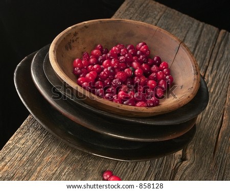 Bowl of Cranberries on Farm Table