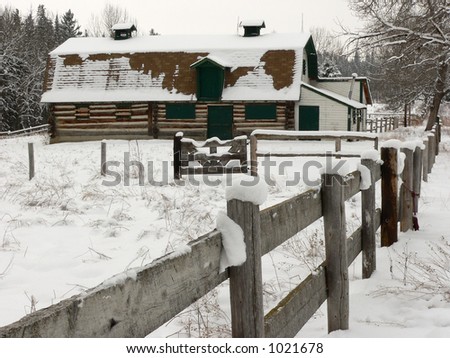 Log Barn in Winter