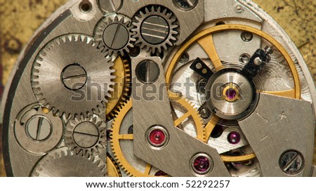 Close up view of old clock\'s gears