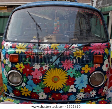 Bus painted with flowers