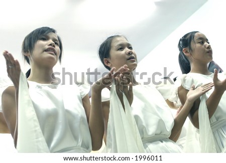 Women perform in a religious play at the Thai Korean Christian Education Center in Chiang Rai, northern Thailand.