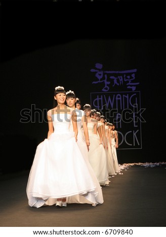 Wedding dress models walking the catwalk at Seoul Collection (Fashion Week) 08 S/S. Hwang Jae-bock - EDITORIAL ONLY.