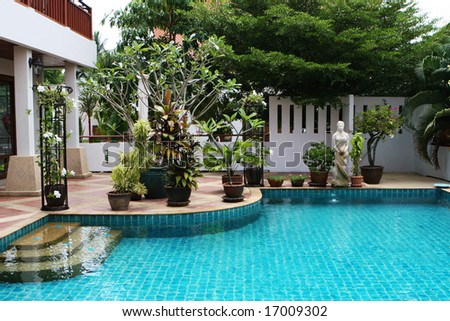 Beautiful swimming pool in the courtyard of a house in Thailand.