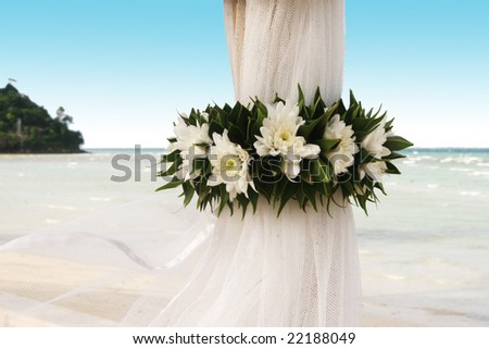 stock photo Floral arrangement at a wedding ceremony on the beach
