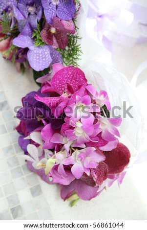 stock photo Gorgeous wedding bouquets made from bright orchids and 