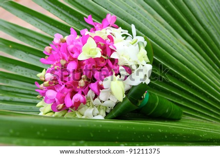 stock photo Wedding bouquet of pink and white orchids