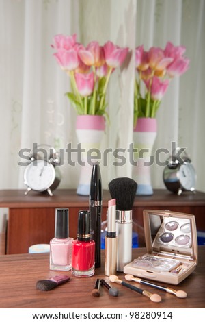 A set of makeup cosmetics and home