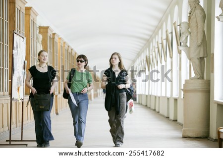 Saint Petersburg, Russia - May 22 2007. \
St. Petersburg State university. Student-girls in the corridor. on May 22, 2007 in Saint Petersburg, Russia.