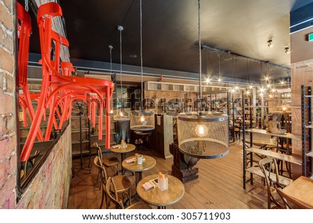 Saint Petersburg, Russia - July 9 2014.  The cozy restaurant-library in the city center. The restaurant's name in Russian is a play on words. You can read 